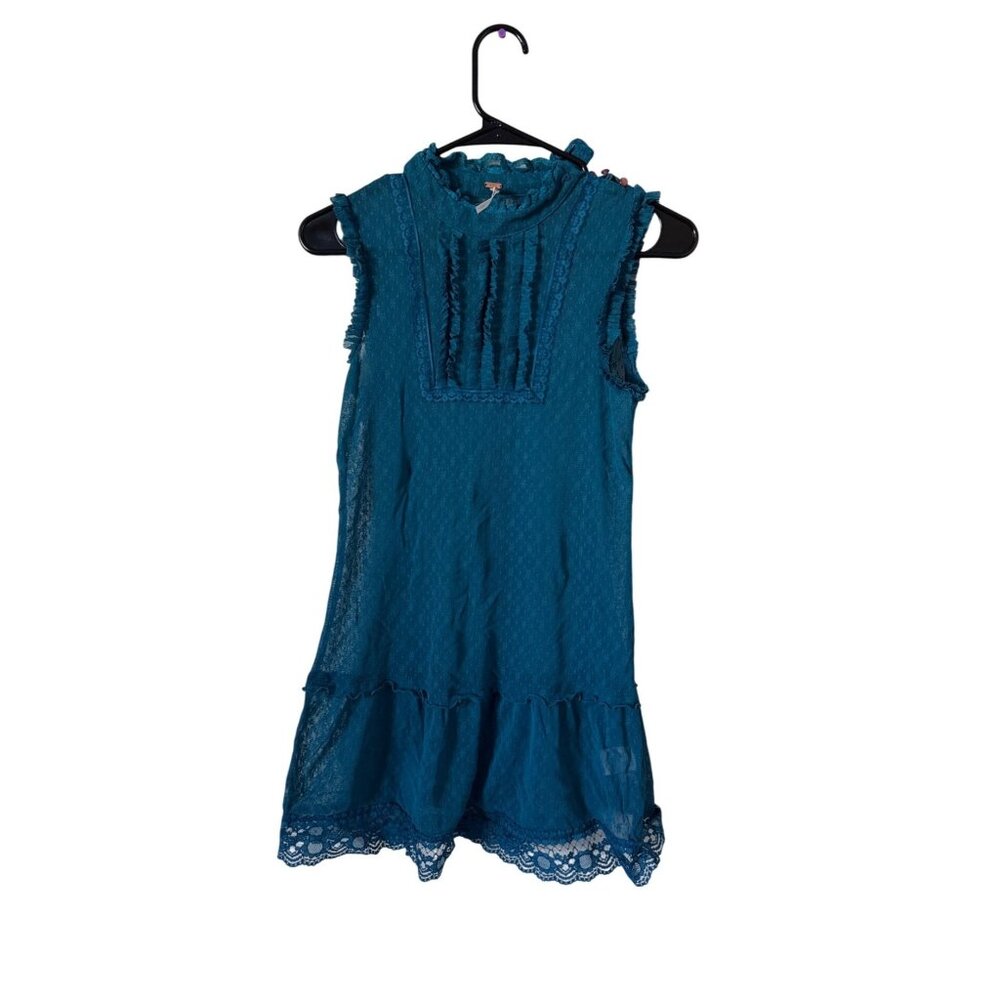 Free People‎ Women's Sleeveless Tunic Top Vintage Sheer Lace Ruffle Babydoll